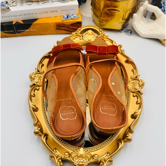 🆕 MALONE SOULIERS 🧿 BNWOB Tan Mesh Mules with Brown Velvet Bow Size 36 - 6 - Picture 5 of 16